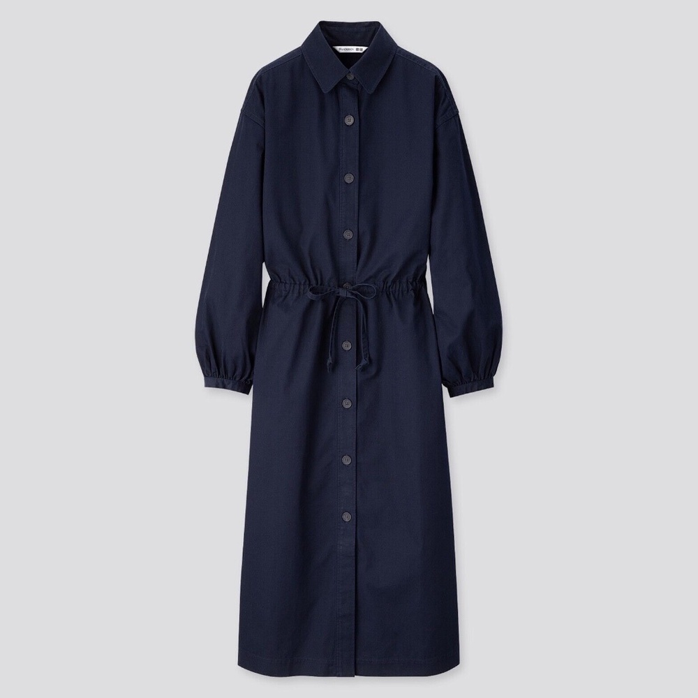 UNIQLO JW Anderson Twill Long-Sleeve Shirt Dress in Navy Blue Size Medium M